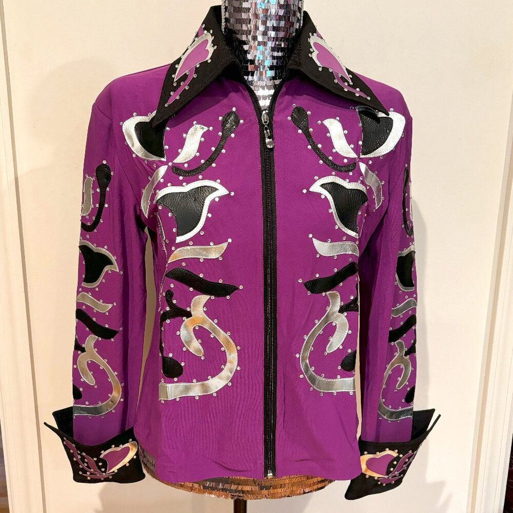 HEARTLAND Western Equestrian Show Shirt, Fushcia Purple, Sz L, NWT, $68